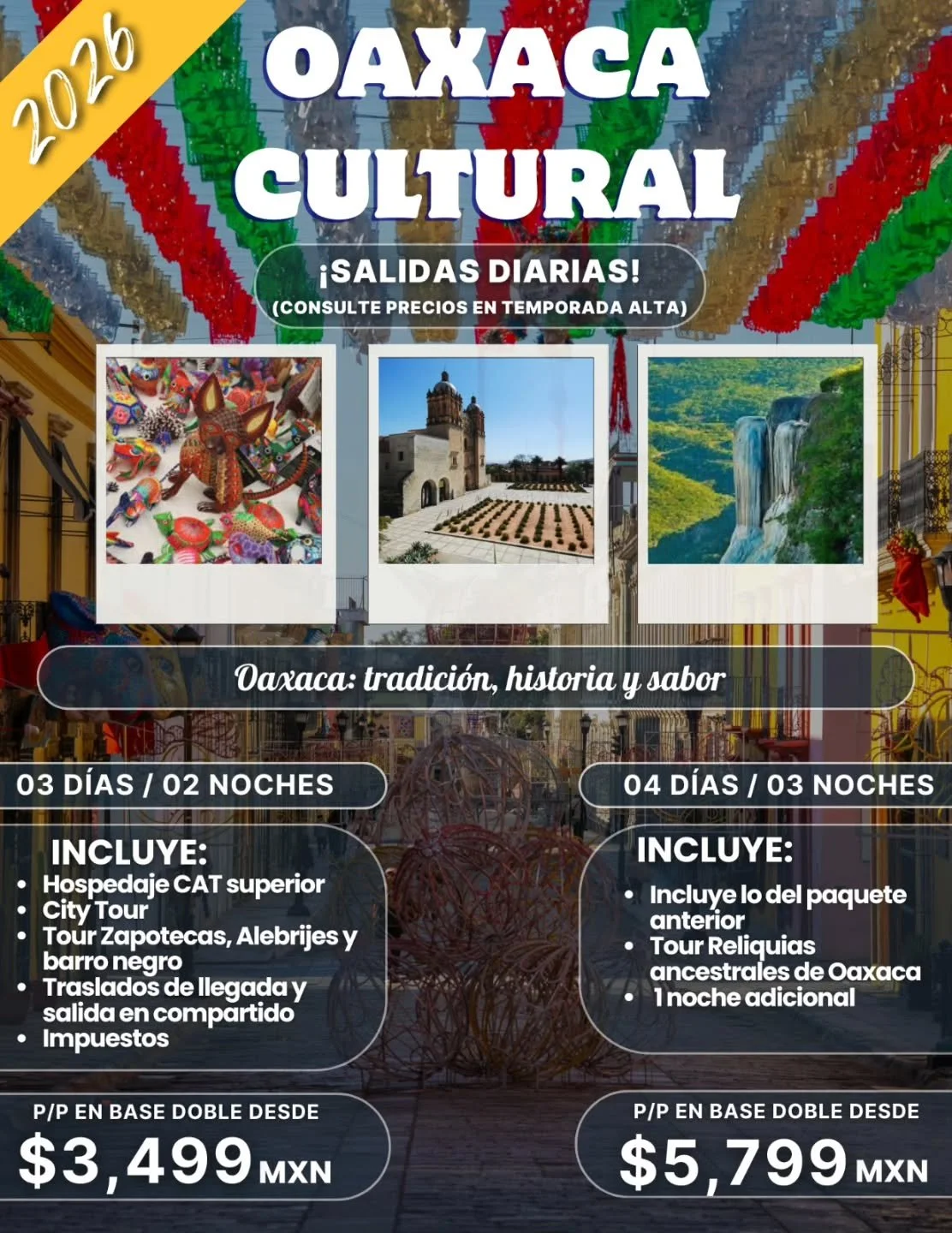 Oaxaca es un destino que enamora por su riqueza cultural, historia viva y tradiciones ancestrales 🎨🌳. Entre coloridas artesan&iacute;as, imponentes zonas arqueol&oacute;gicas, pueblos llenos de identidad y paisajes naturales &uacute;nicos 🌄💦, cad