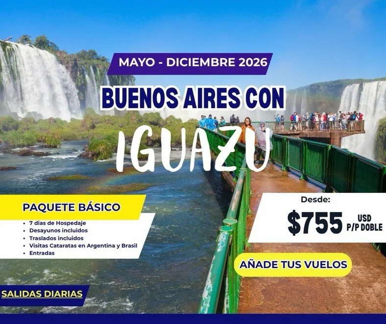 🇦🇷 ARGENTINA TEMPORADA VERANO E INVIERNO 2026 &ndash; SALIDAS DIARIAS 🇦🇷

&iexcl;Ya disponibles nuestros paquetes Mayo a Diciembre 2026 ideales para tus clientes! ✈️🏨

🔹 Buenos Aires + Iguaz&uacute; desde USD 755
🔹 Buenos Aires + Bariloche des