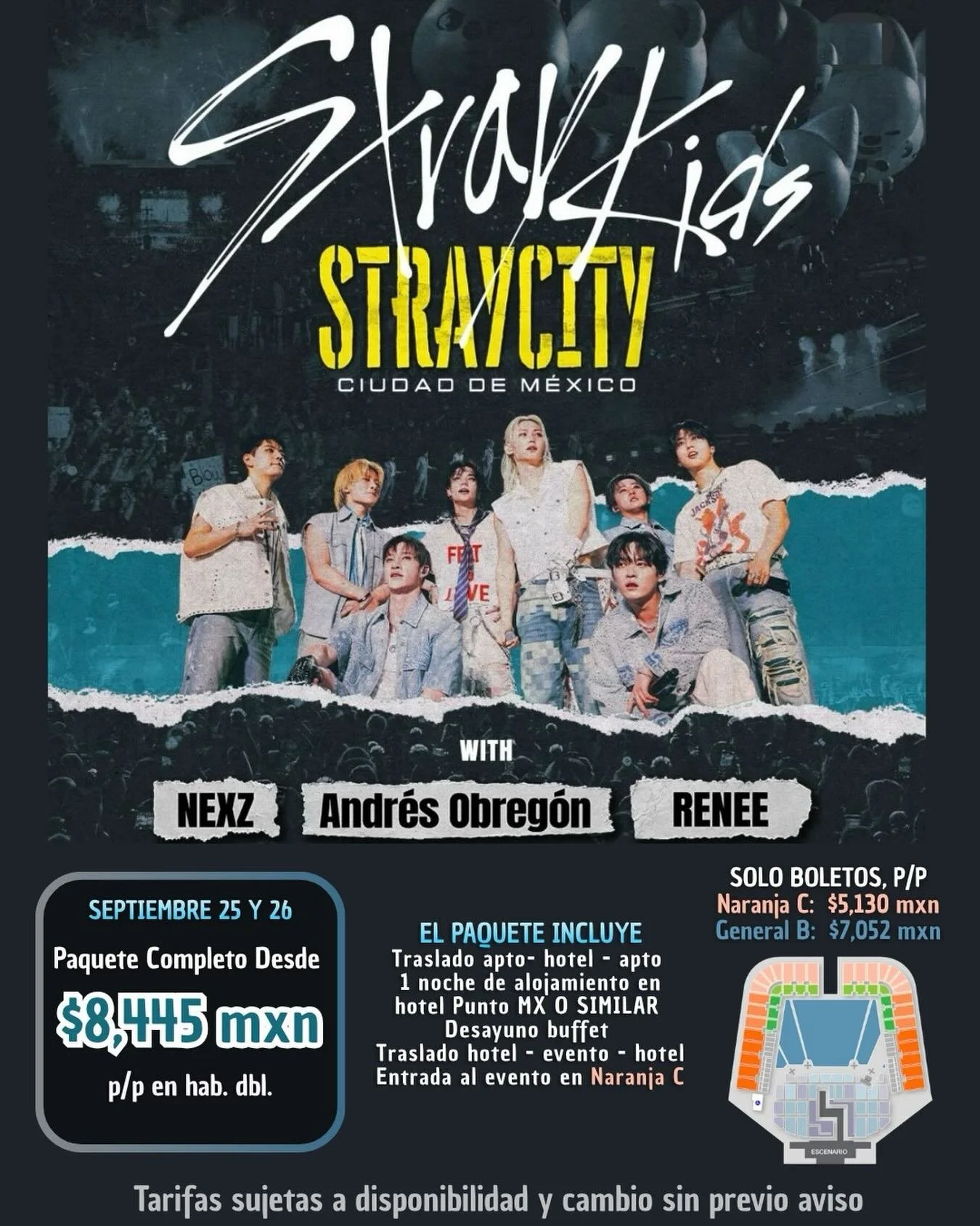 🎤🔥 STRAY KIDS EN CIUDAD DE M&Eacute;XICO 🔥🎤

&iexcl;Ya tenemos paquetes y boletos disponibles para uno de los conciertos m&aacute;s esperados del a&ntilde;o! ✨

🎫 Opciones con solo boletos o paquete completo con hotel, traslados y entrada al eve