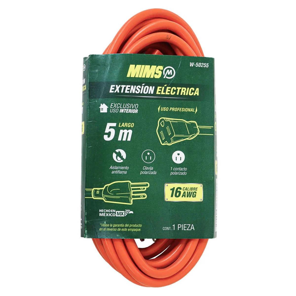 EXTENSION PROFESIONAL 1 CONTACTO 3X16 NARANJA 5MTS / MIMS