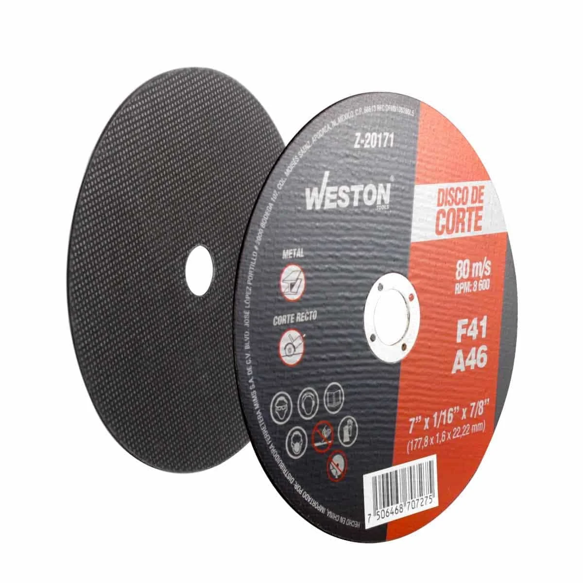 DISCO D/CORTE P/METAL 7" x 1/16"(1.58) x 7/8" F41 / WESTON