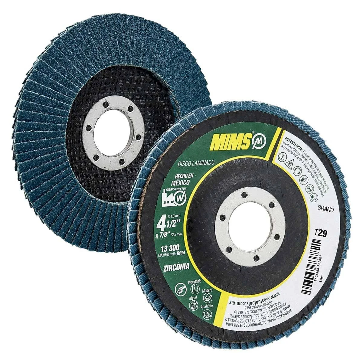 DISCO LAMINADO ZIRCONIA MIMS (Z80) 4-1/2" X 7/8" T29