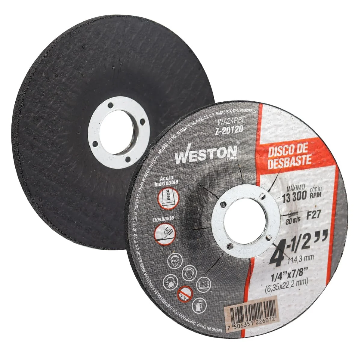 DISCO D/DESBASTE P/INOX. 4-1/2" x 1/4"(6.35) x 7/8" F27