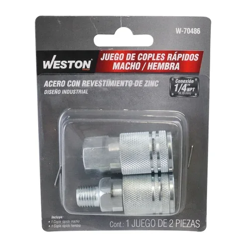 JUEGO DE COPLES RAPIDO MACHO/HEMBRA DE ACERO CROMADO 1/4" NPT INDUSTRIAL / WESTON