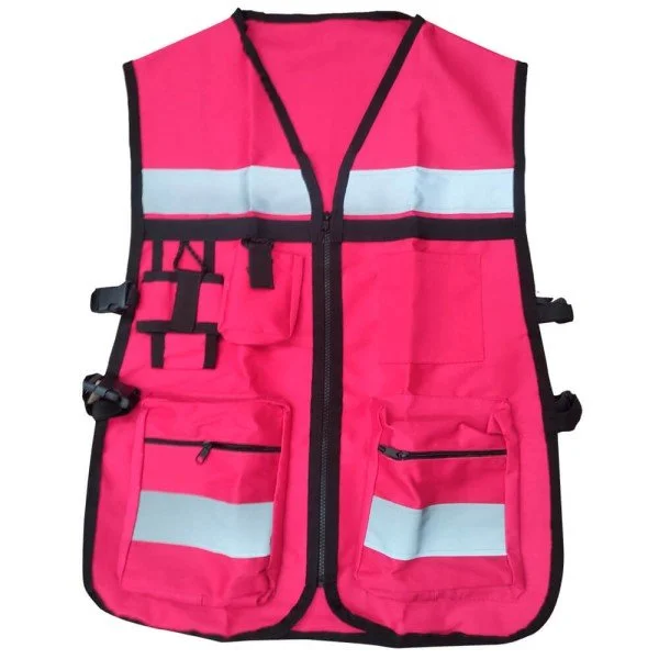 CHALECO BRIGADISTA FUCSIA REFLEJANTE CON BOLSA