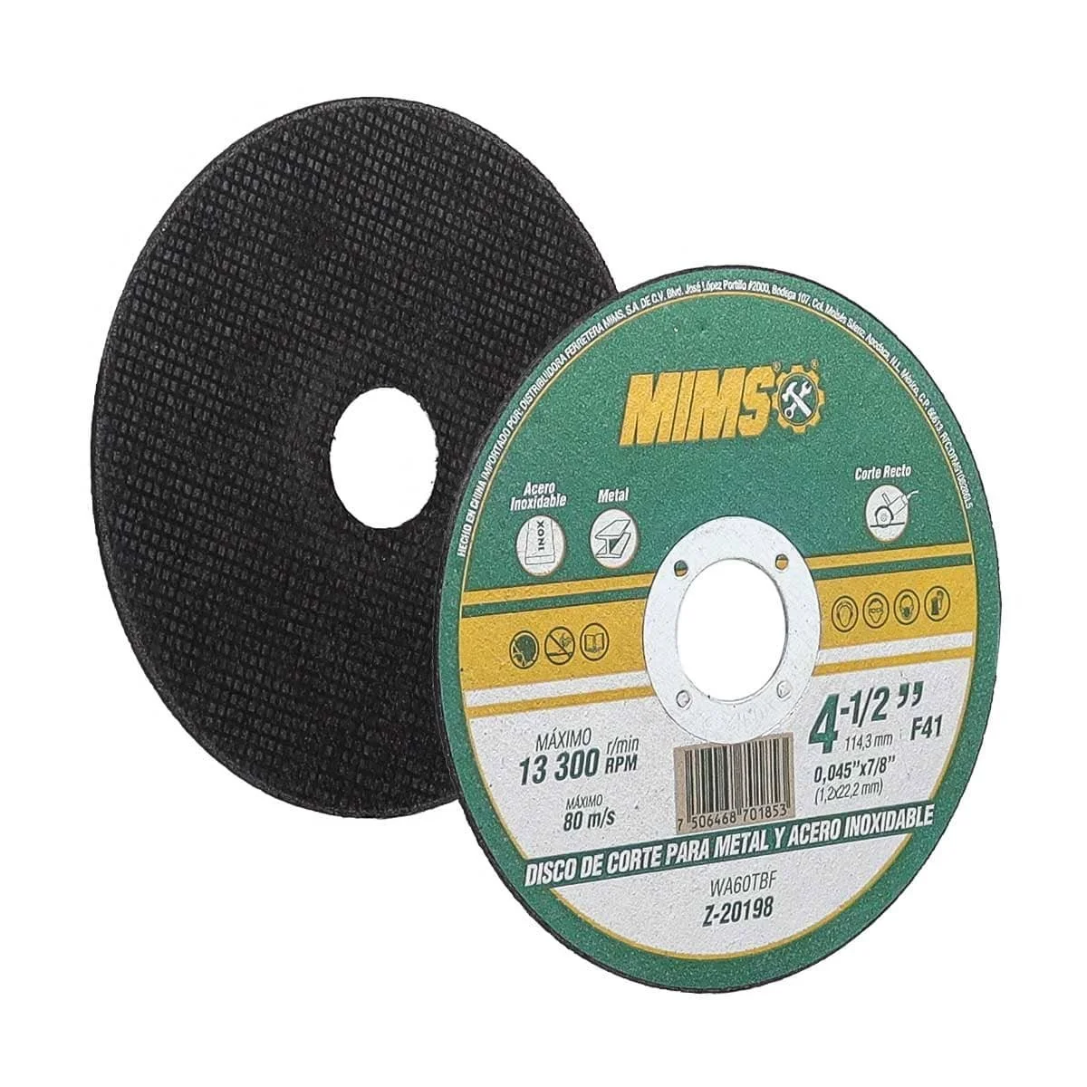 DISCO D/CORTE P/INOX. Y METAL 4-1/2" x 0.045"(1.4) x 7/8" F41 / MIMS