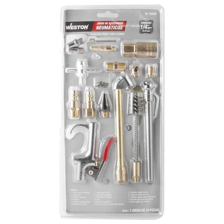 ACCESORIOS PARA COMPRESOR DE AIRE (JGO. 18 PIEZAS) 1/4'' NPT / WESTON