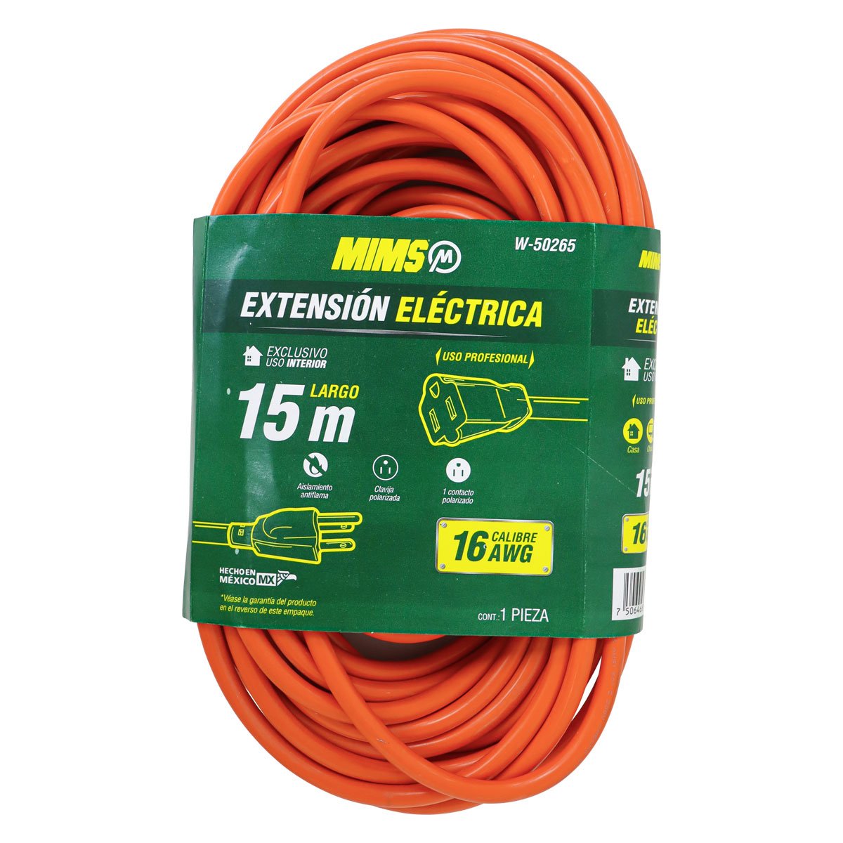 EXTENSION PROFESIONAL 1 CONTACTO 3X16 NARANJA 15MTS. / MIMS