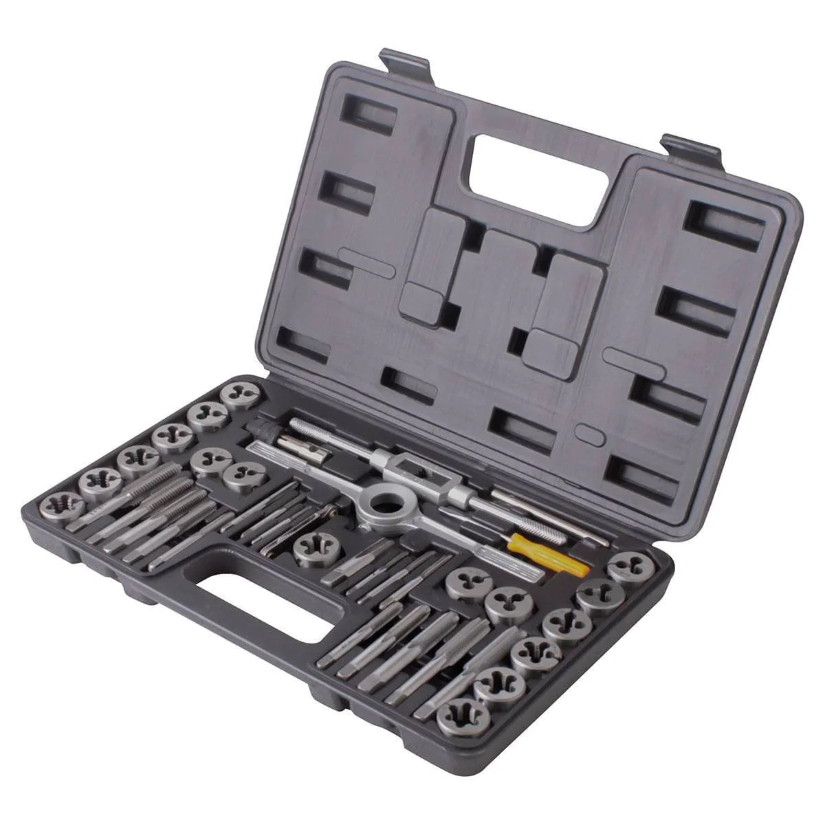 JUEGO DE DADOS Y MACHUELOS DE ACERO AL CARBON FRACCIONAL 40 PIEZAS