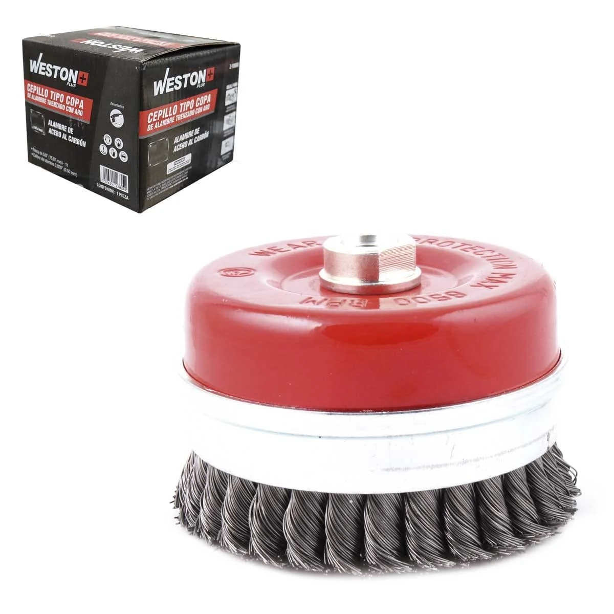 CEPILLO TIPO COPA TRENZADA C/ARO 4" ENT 5/8-11 A. AL CARBON .020"