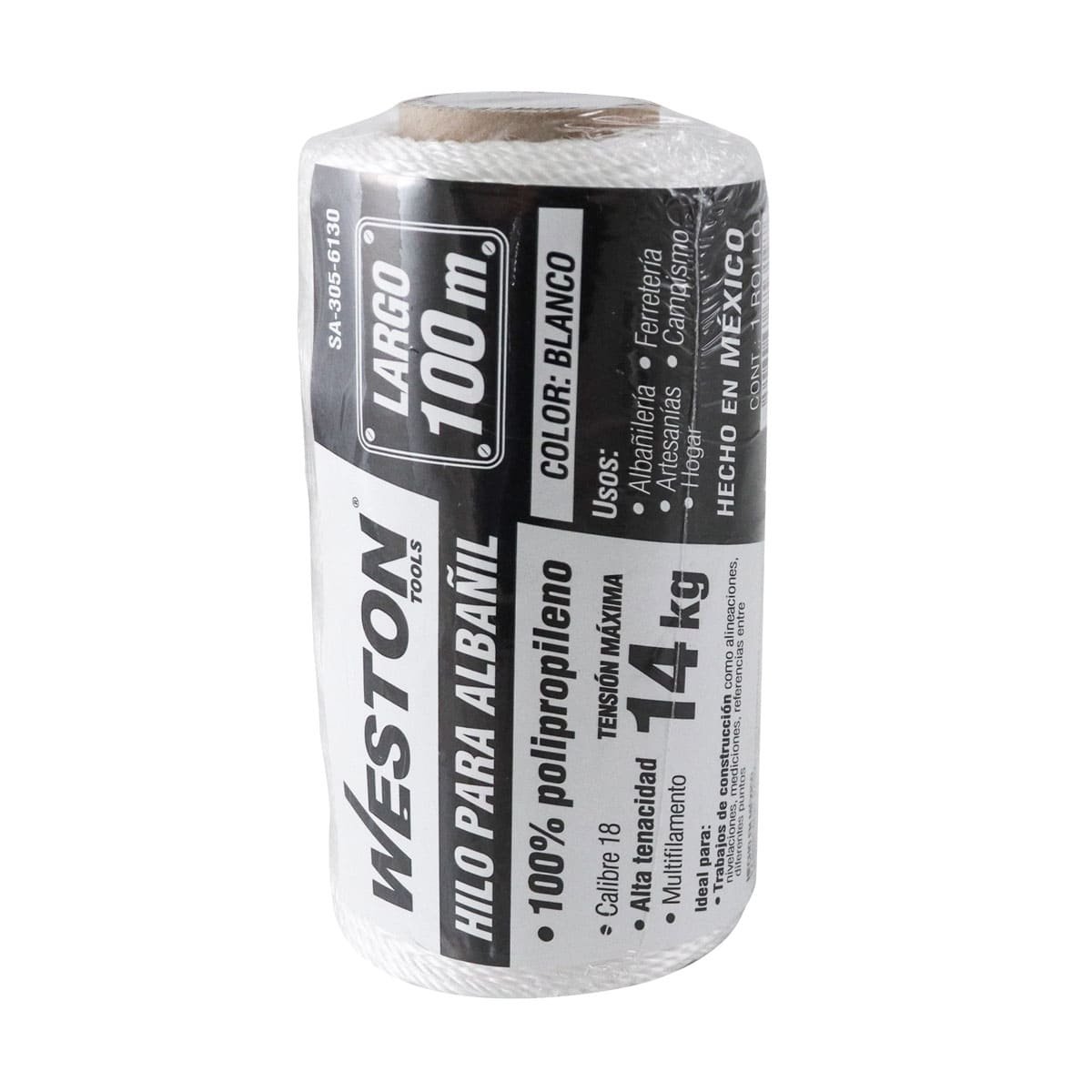 HILO PARA ALBAÑIL DE POLIPROPILENO CAL. 18 BLANCO MED 100M