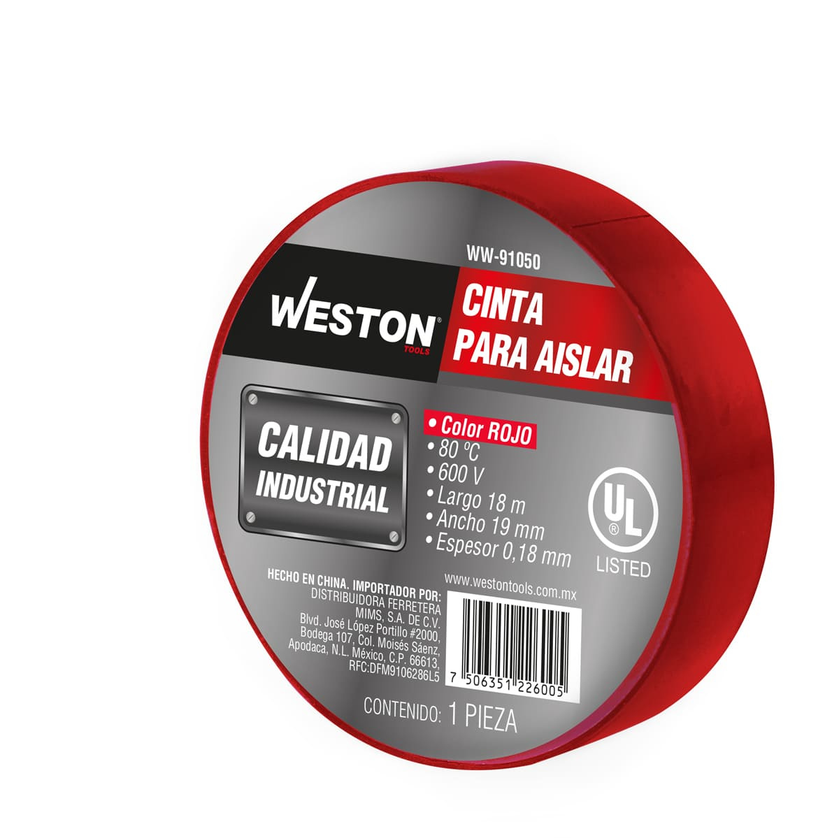 CINTA PARA AISLAR 18 m X 19 mm COLOR ROJO