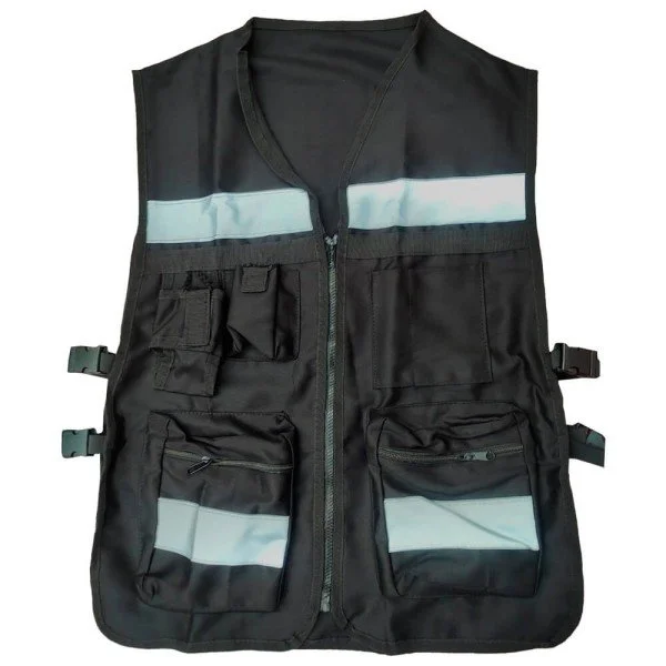 CHALECO BRIGADISTA NEGRO REFLEJANTE CON BOLSA