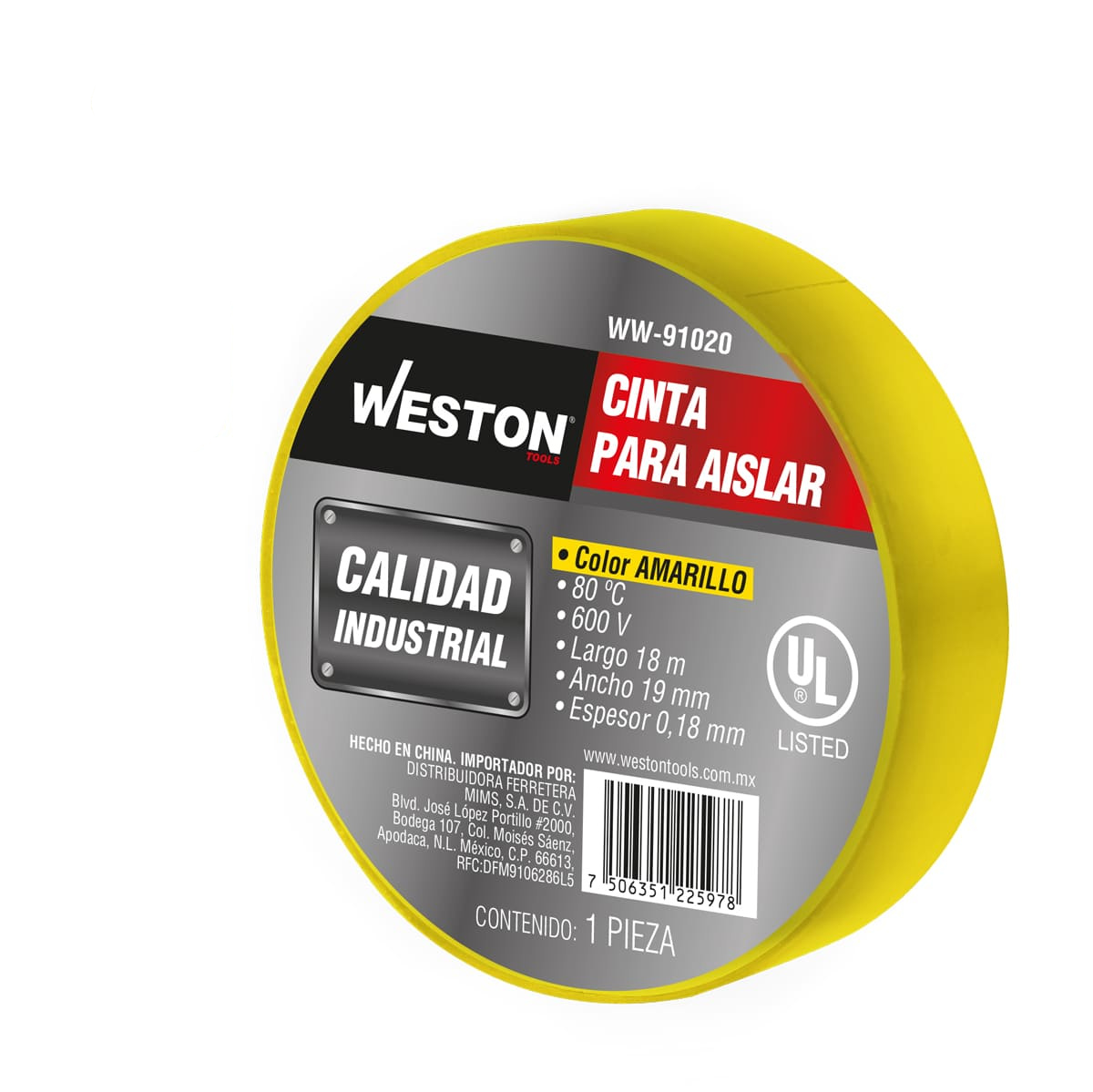 CINTA PARA AISLAR 18 m X 19 mm COLOR AMARILLO