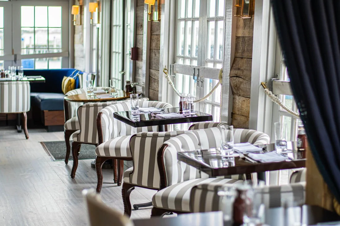 Upscale nautical theme, primarily seafood, marina views. *one of our favorites! 