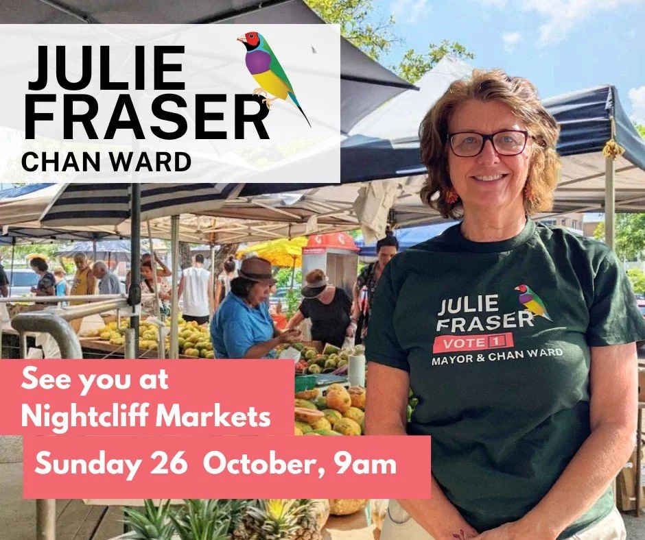 I’ll be at the Nightcliff Markets this Sunday, 26 October from 9 am — come and have a chat!
As one of your Councillors for Chan, I want to make myself available to our community.
The markets are such a special part of Darwin life, it's