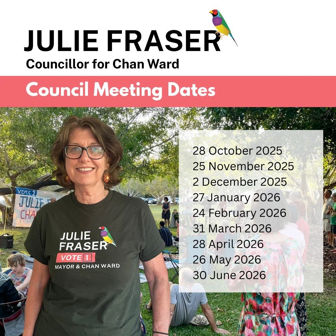 Keeping you in the loop - Each month, the City of Darwin holds an Ordinary Council Meeting — open to everyone. I’m committed to transparency and invite our community to attend and be part of the conversation.
🗓️ An Open Public Forum is