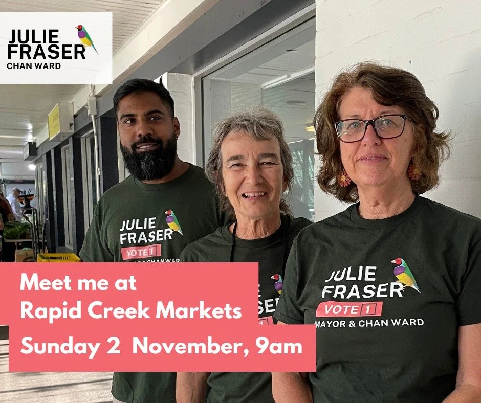 I’ll be at the Rapid Creek Markets this Sunday from 9am to 12pm — come say hello and have a chat about local issues, ideas or anything happening in our community.  I'd love to hear your ideas and support them in local council. 
Rapid Cre