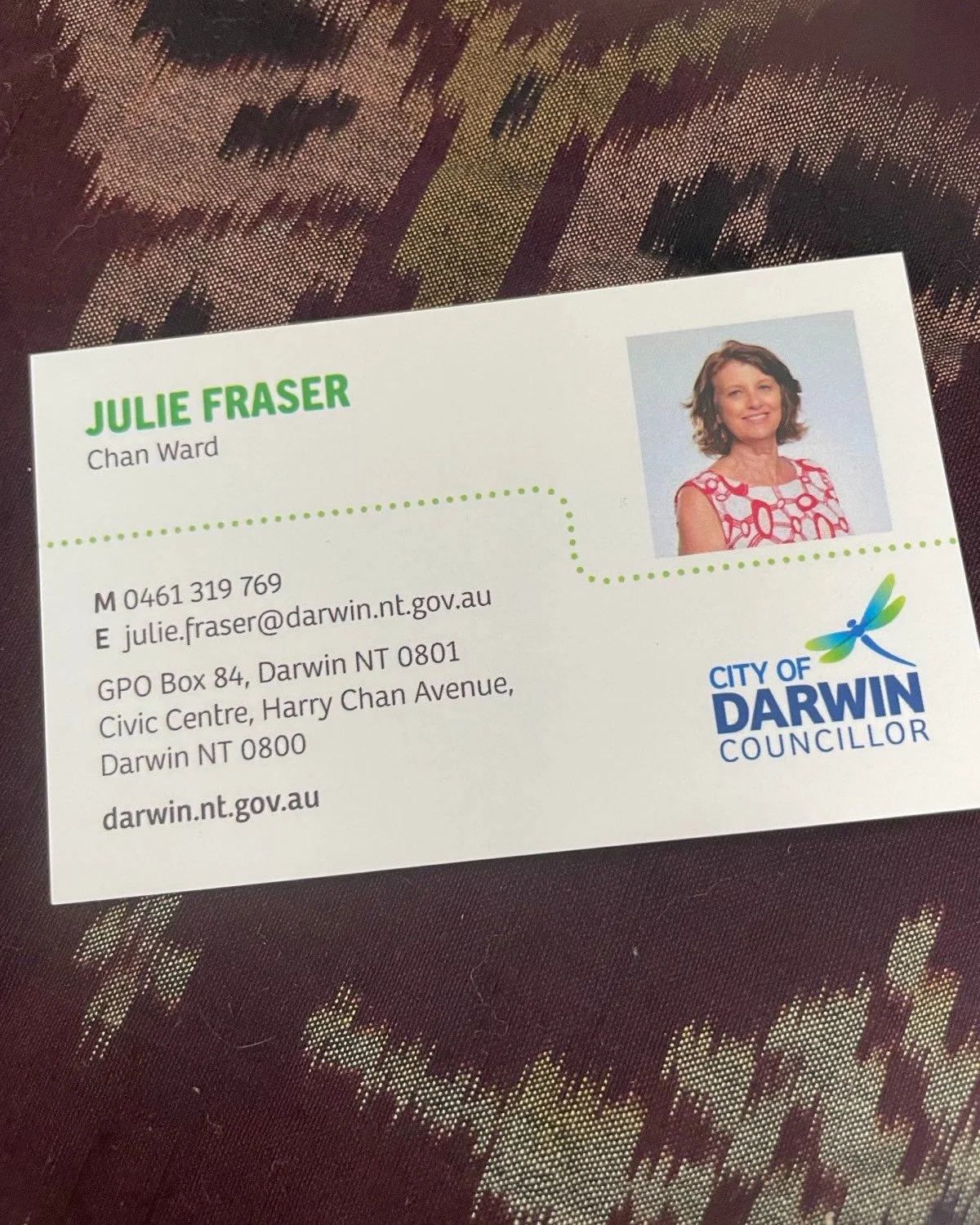 Hi, I&rsquo;m Julie Fraser, one of your City of Darwin Councillors for Chan Ward. I&rsquo;m here to listen and if you&rsquo;ve got an idea, concern, or issue in your suburb, please get in touch.

Council has so many opportunities to make our lives be