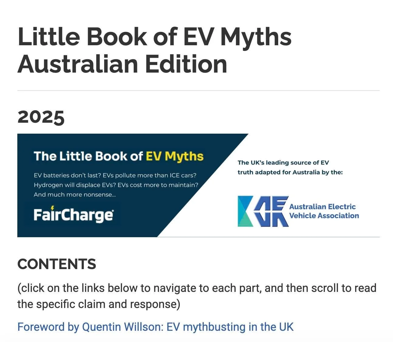 Surging fuel costs make EVs the best choice to avoid high fuel prices. Many Australian's want independence from volatile oil markets, and the EV conversation has switched from an environmental choice to an economic necessity.

 This little book busts