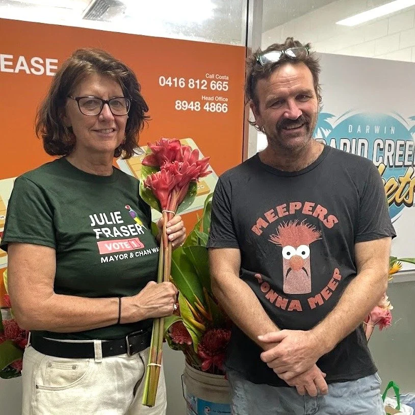 Listening is an important skill and it's essential for good democracy.  I want to listen to your concerns so I can take them to the City of Darwin Council meetings.  When I'm at the Rapid Creek or Nightcliff Markets - come and have a chat. 

Ask ques