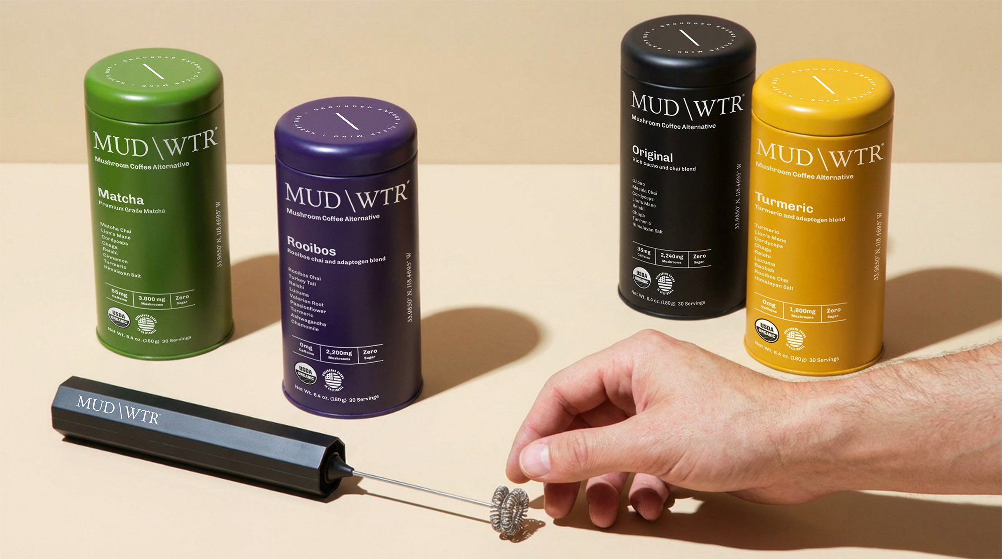 MUD\WTR Packaging Design Tins Lineup Auros Design Anna Ison Mushroom Coffee Alternative