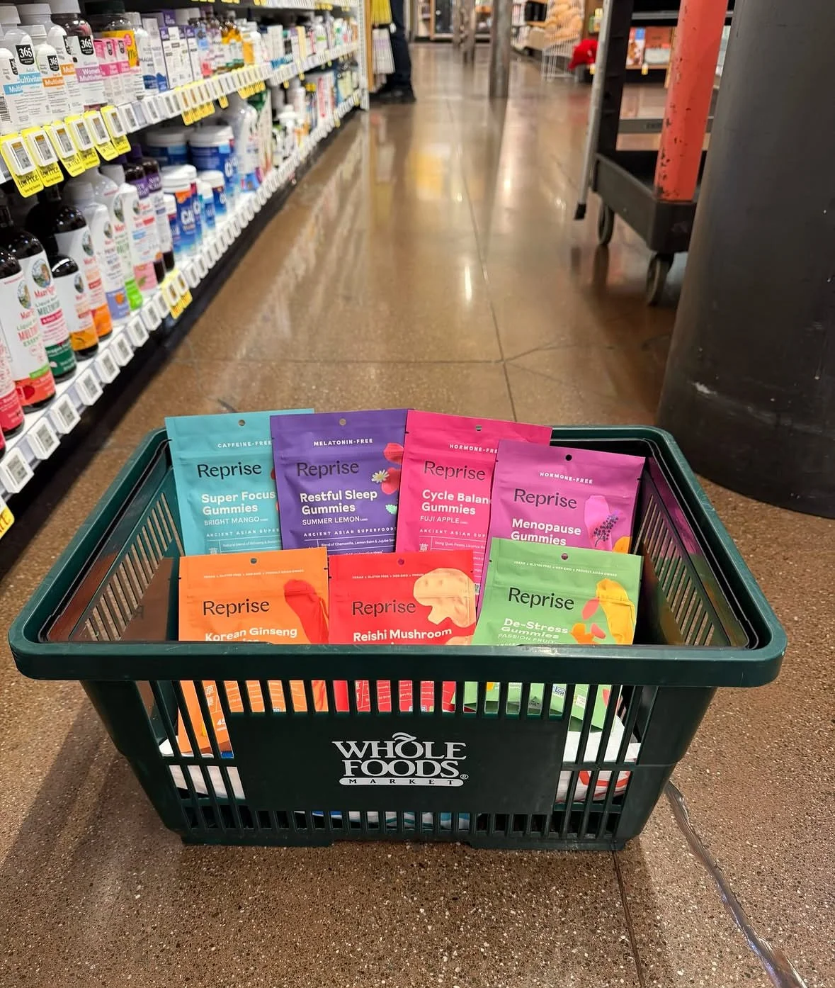 Auros Design Anna Ison Packaging Design Reprise Health Gummies in Retail Whole Foods Basket