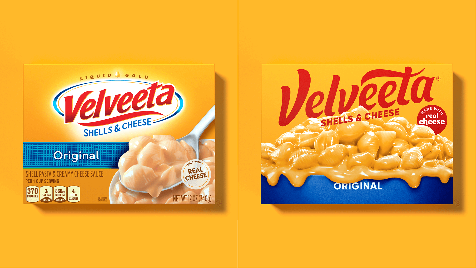 Velveeta Packaging Design Shells and Cheese Before and After Redesign Anna Ison Auros Design