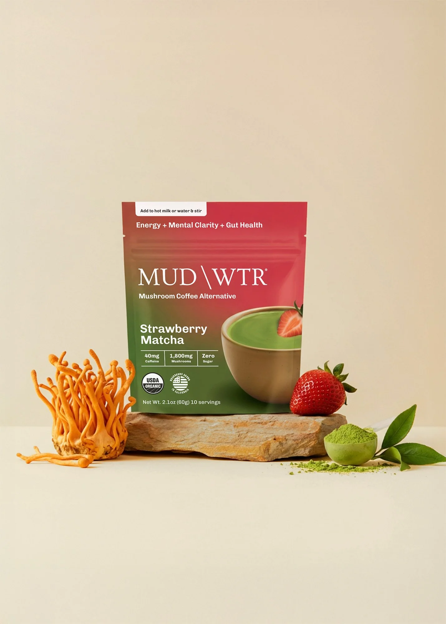 MUD\WTR Packaging Design Refresh Anna Ison Auros Design Mushroom Alternative Strawberry Matcha Blend