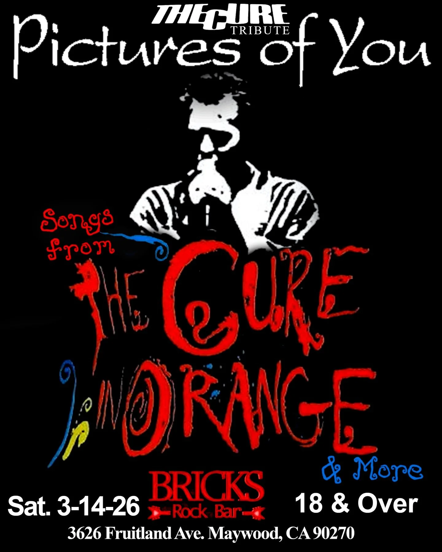 Selections from The Cure in Orange and more at Bricks Rock Bar Saturday March 14th! 18 and over | TICKET LINK IN BIO #thecureinorange #thecure #thecurelive #danceparty #livemusicinla