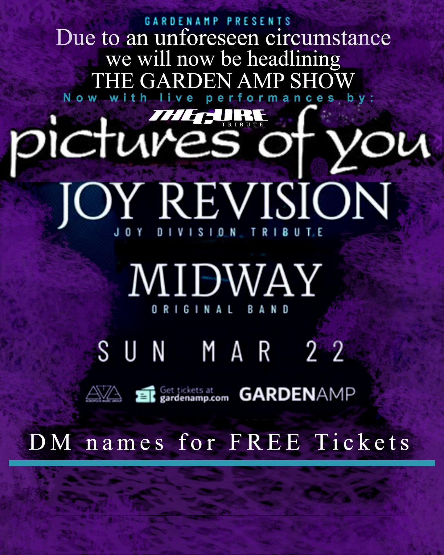 Due to an emergency last minute change, we will be headlining @gardenampoc this Sunday March 22nd in the place of The Curse along with @joyrevision_band and @thisismidway Doors
open at 4:30 Midway 5-5:50, Joy Revision 6:10-7:10, and Pictures of You 7