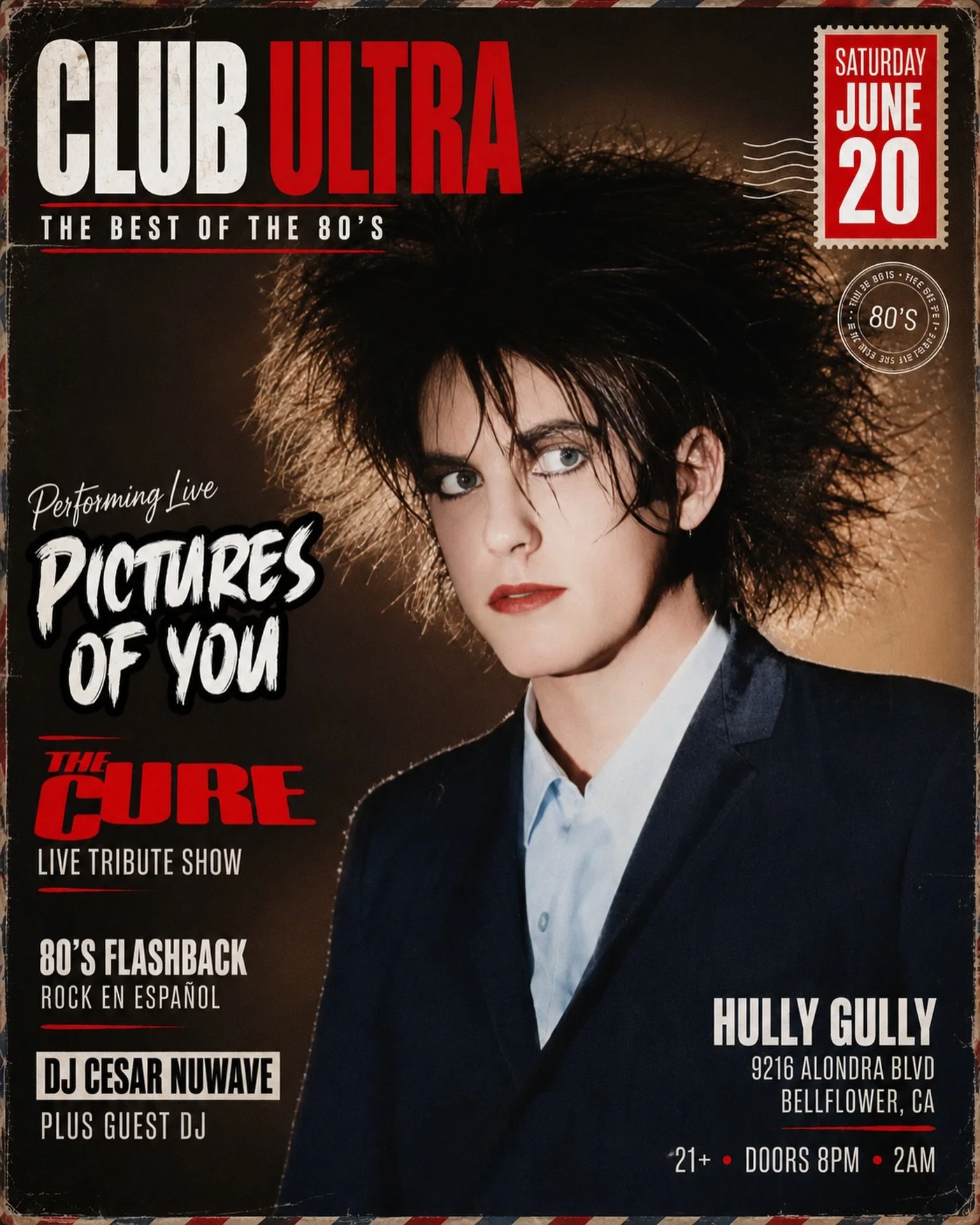 @hullygully_bellflower_ca Saturday June 20th Let&rsquo;s Dance and party to all your favorites from The Cure! @djcesarnuwave will be spinning killer sets, too! See you there! #thecure #robertsmith #80snight #80smusic #danceparty