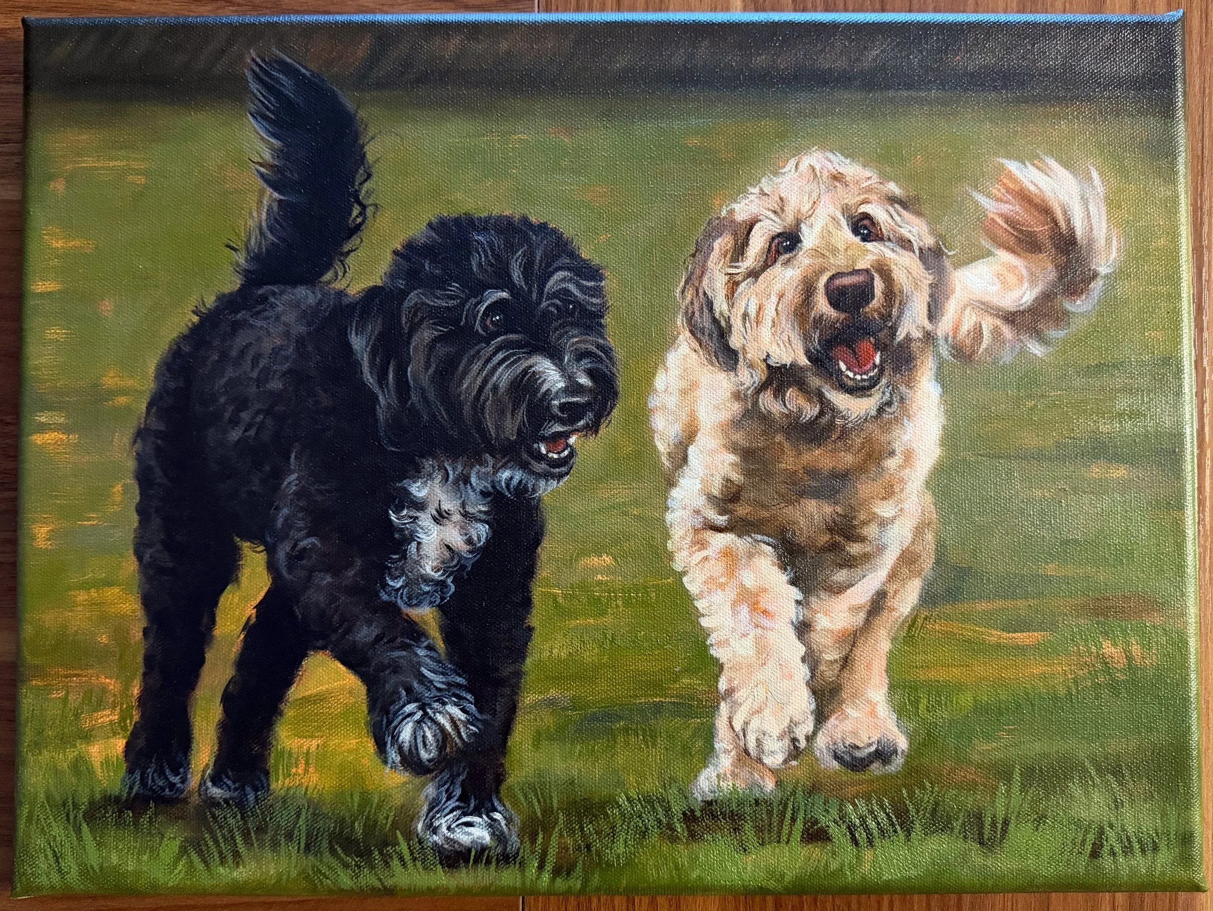 Oil on Canvas - Sibling Pups Portrait (12" x 16")