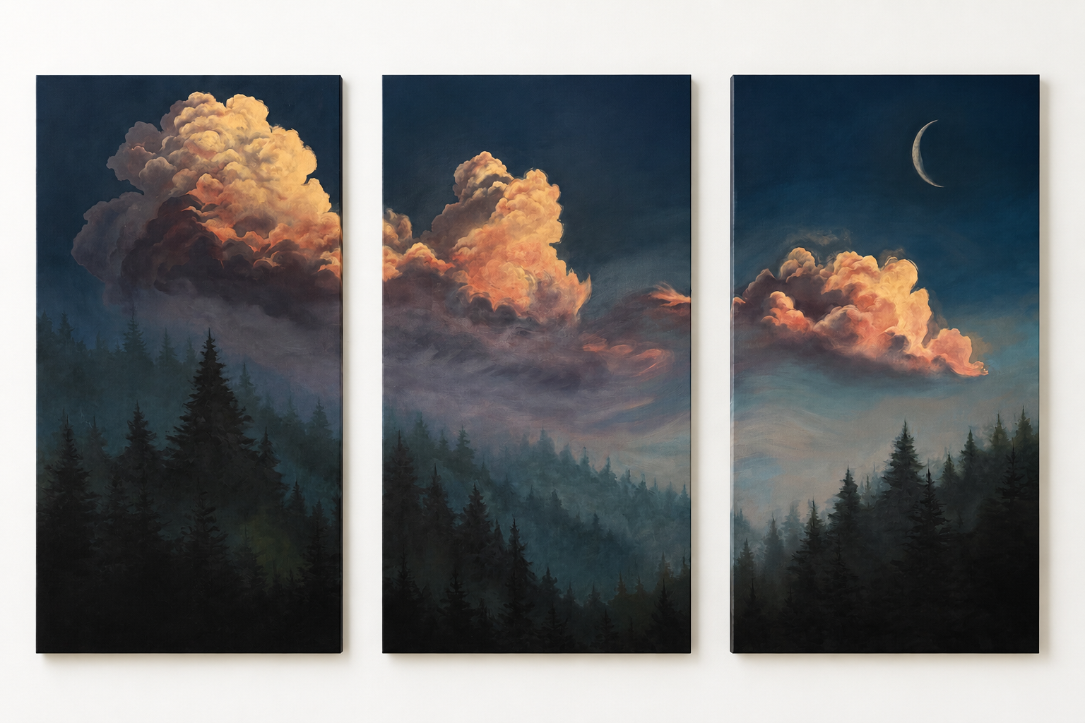 Oil on Canvas (TRIPTYCH) - Clouds over Oregon Pines
(72" x 48")