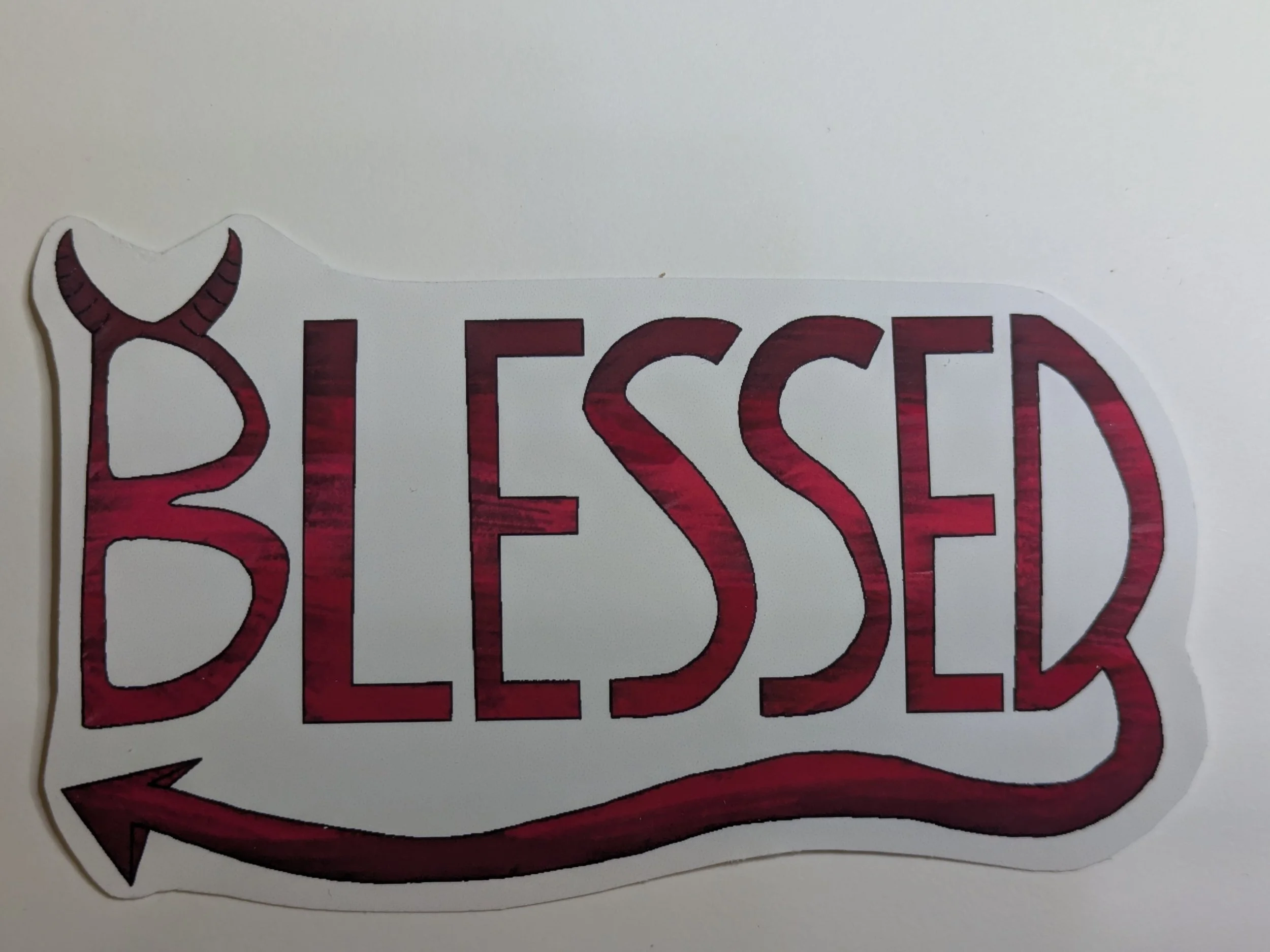Blessed with Horns & a Devil Tail Vinyl Sticker