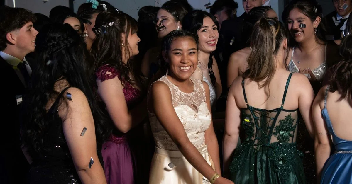 Joyful image of senior students on their prom night