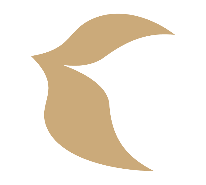 Abstract logo with a high heel shoe integrated into a stylized letter A in beige color.