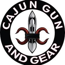 Logo with text 'Cajun Gun and Gear' featuring a dagger and two wrenches forming a star shape