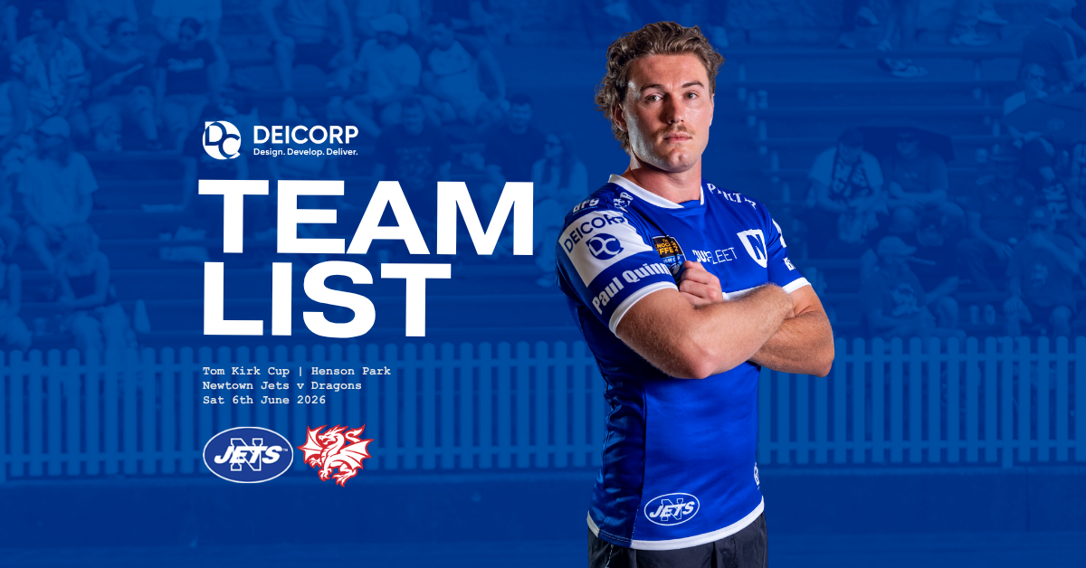 Newtown Jets Team List v St George Illawarra Dragons | Sat 6th June 2026 (Tom Kirk Cup)