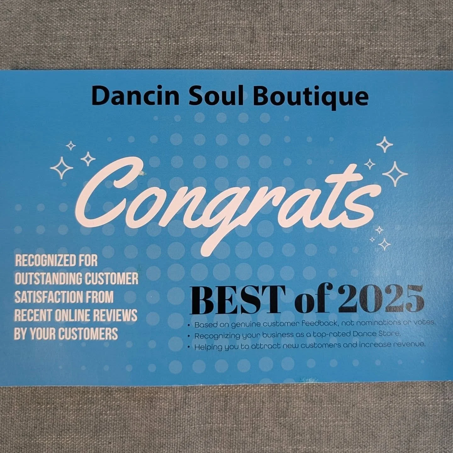 Thank you to all our Dancin Pointe people!  Feeling very honored to be named #bestdancestore @dancinsoulboutique We love what we do every day!  #thankyou #bestcustomers