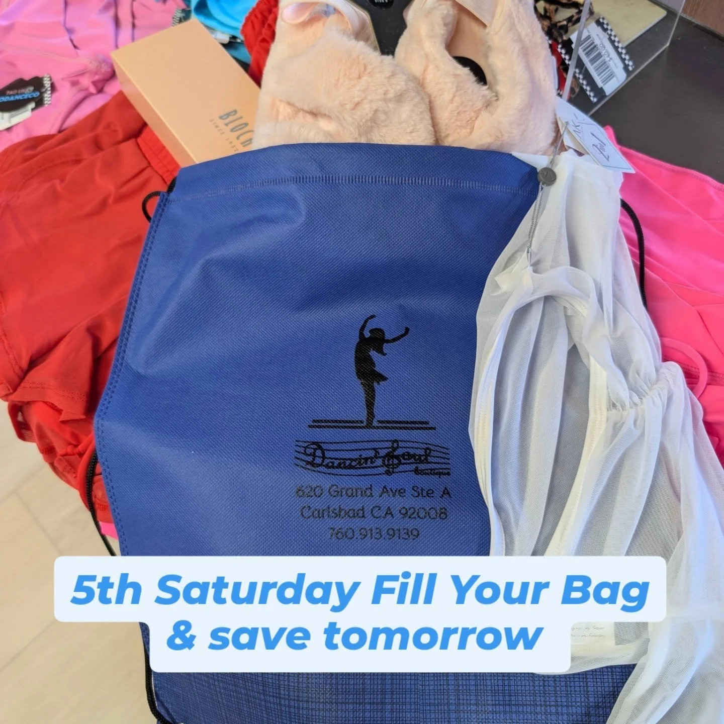 Don't forget TOMORROW  is the 5th Saturday. So bring your reusable Dancin Soul backpack (any of them ) and save on whatever you can fit*. also it's Spin to Win Saturday for Back to Dance shopping 
Thank you for #supportsmallbusiness #shoplocal @danci