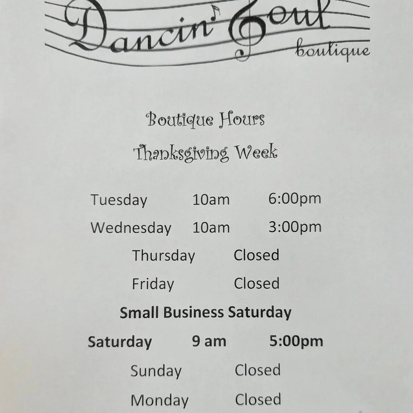 Next week we will be celebrating Thanksgiving with our families. Be sure to Dance on in on Saturday Nov 29 for lots of special deals and Spin to Win prizes @dancinsoulboutique