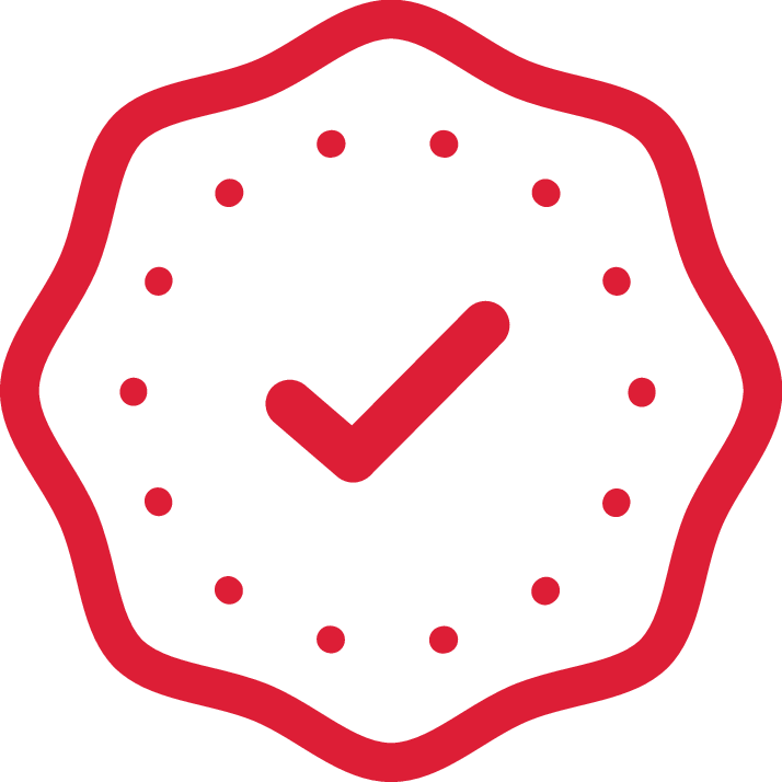 Red clock icon with a checkmark in the center
