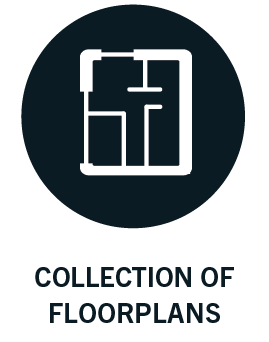 Icon of a floor plan with rooms and hallways, labeled "Collection of Floorplans".