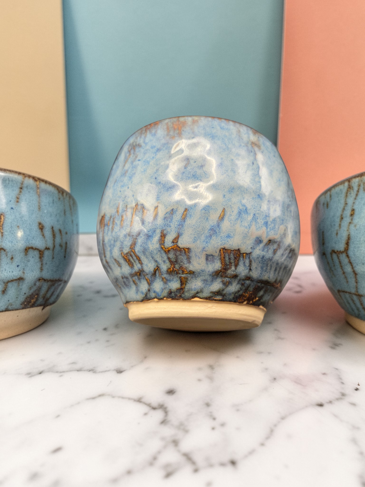 Blue and gold chattered vase