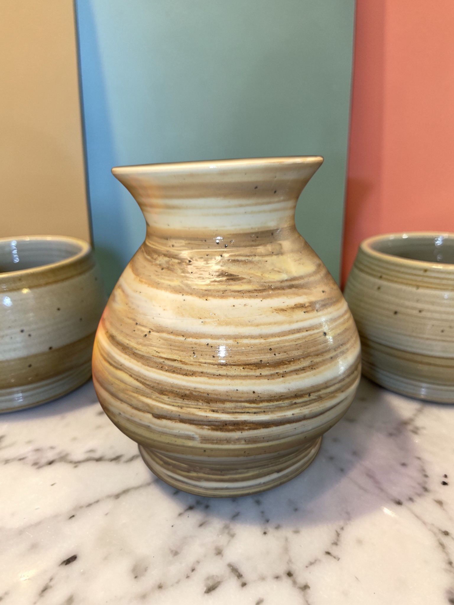 Brown and white marbled vase