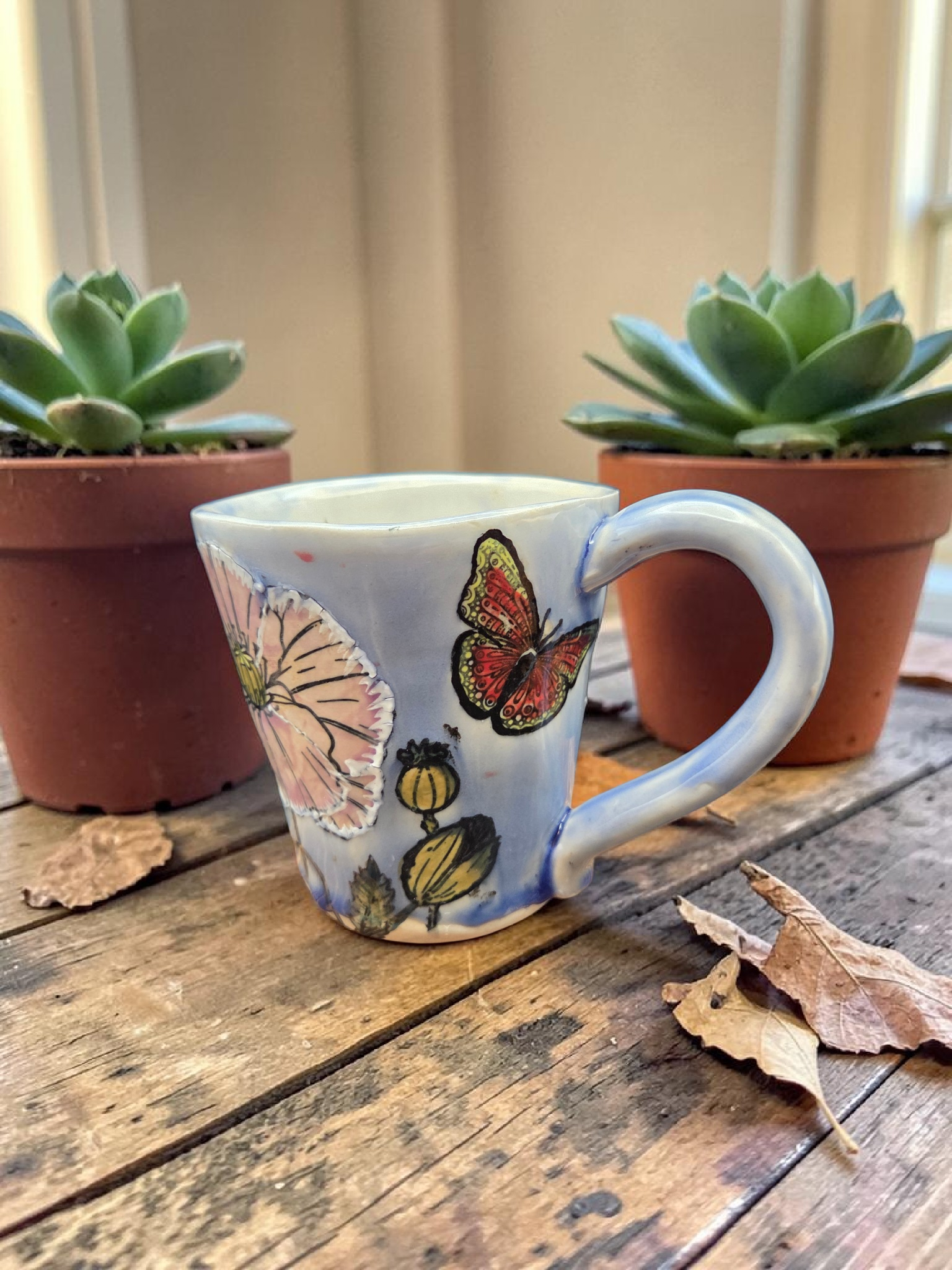 Hand painted stoneware mug