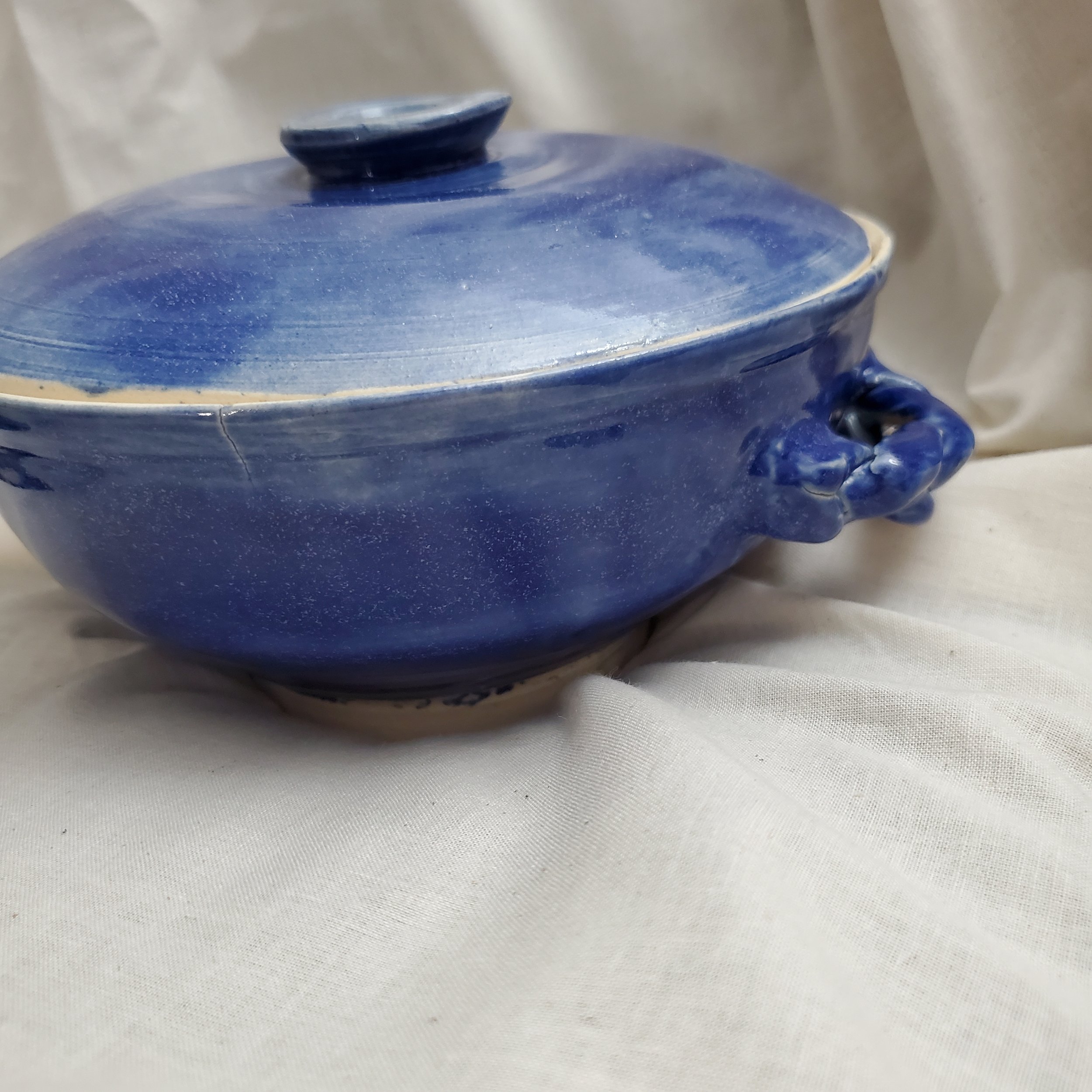 Handcrafted Blue Stoneware Casserole