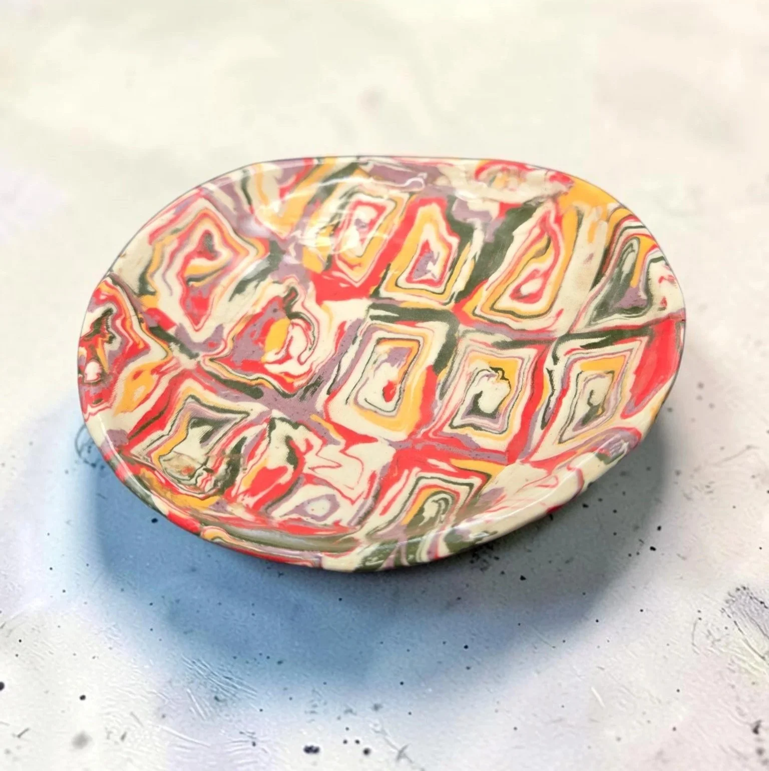 Circles in squares nerikomi oval bowl