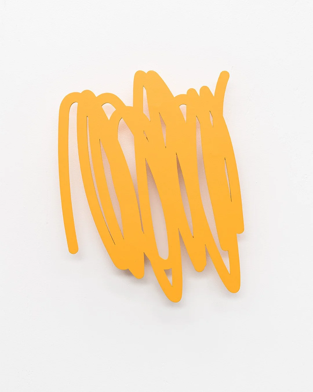 Christchurch, New Zealand artist, Nathan Ingram's Yellow abstract wall sculpture on white wall.